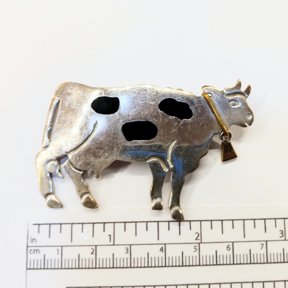 Vintage Taxco Holstein Cow Brooch Or Pendant - Picture 3 of 4